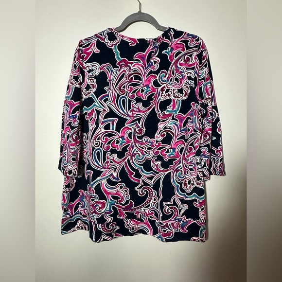 Chico’s Multicolor Paisley Print Cotten Modal Blend Top Boat Neck 3/4 Sleeves XL - Picture 7 of 8